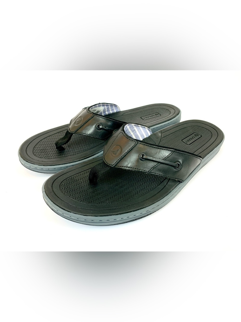 Sperry Baitfish Men's Black Leather Thong Sandals